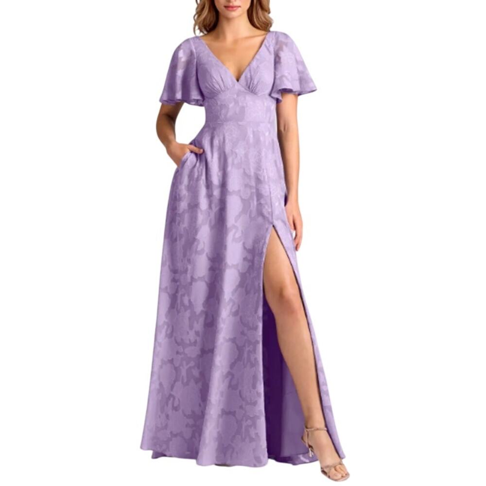 Azazie Kimber A-Line with Pockets Floral Burnout Dress Lilac Size A10